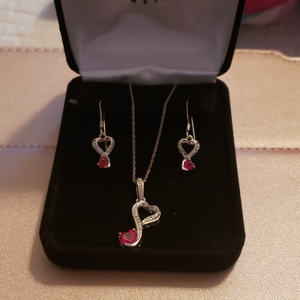 Lab created ruby necklace and earring set